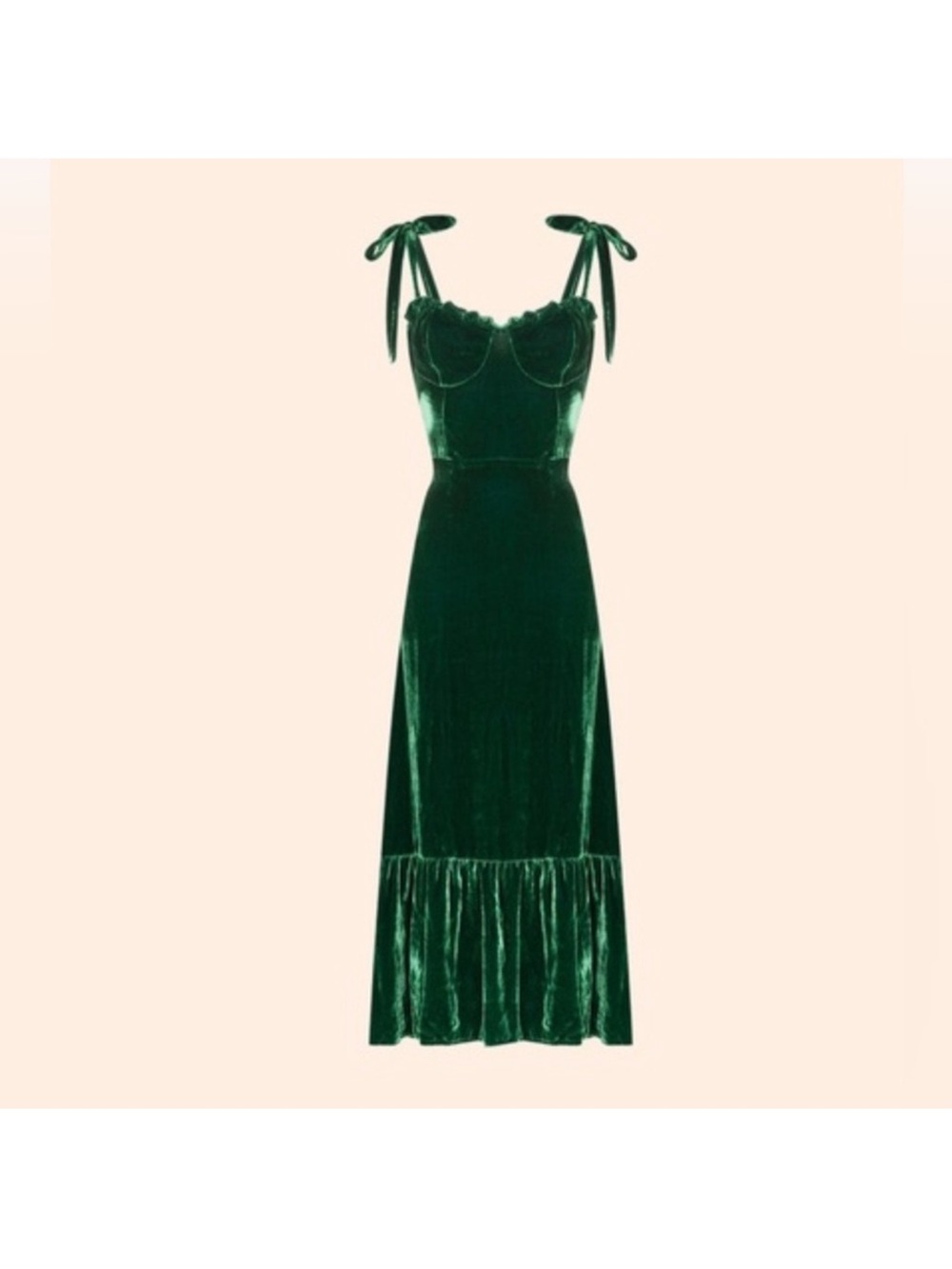 Reformation Emerald Velvet Tie-Strap Ruffle Midi Dress USA M 6